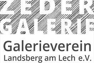 Logo Galerieverein Landsberg am Lech e.V.: Grauer, gestreifter Text 'Galerie' über 'Landsberg am Lech e.V.' – Kunstverein-Grafik.