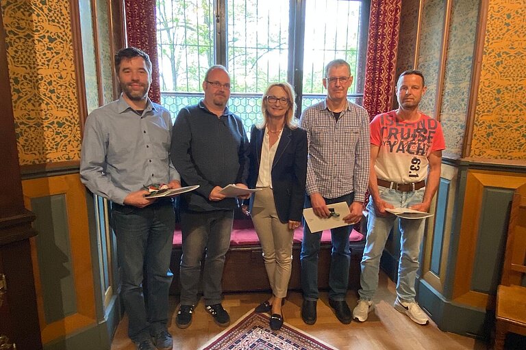 von links nach rechts: Christoph Zerle, Christian Wilhelm, Oberbürgermeisterin Doris Baumgartl, Andreas Happach und Manfred Korb.